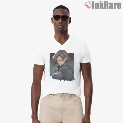 Resident Evil Jill Valentine Modern Tactical Portrait Shirt on white v-neck shirt for men graphic tee