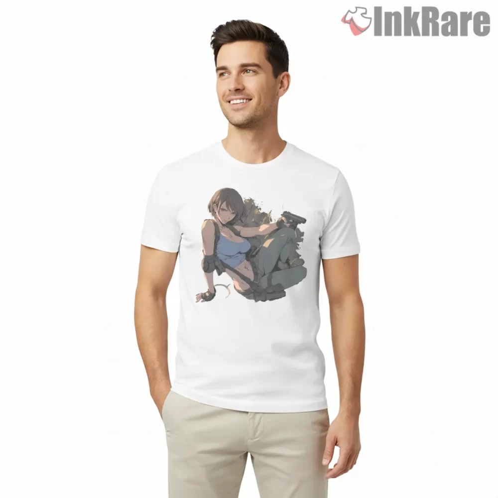 Resident Evil Jill Valentine Survivor Rest Moment Shirt on white short sleeve shirt for men graphic tee