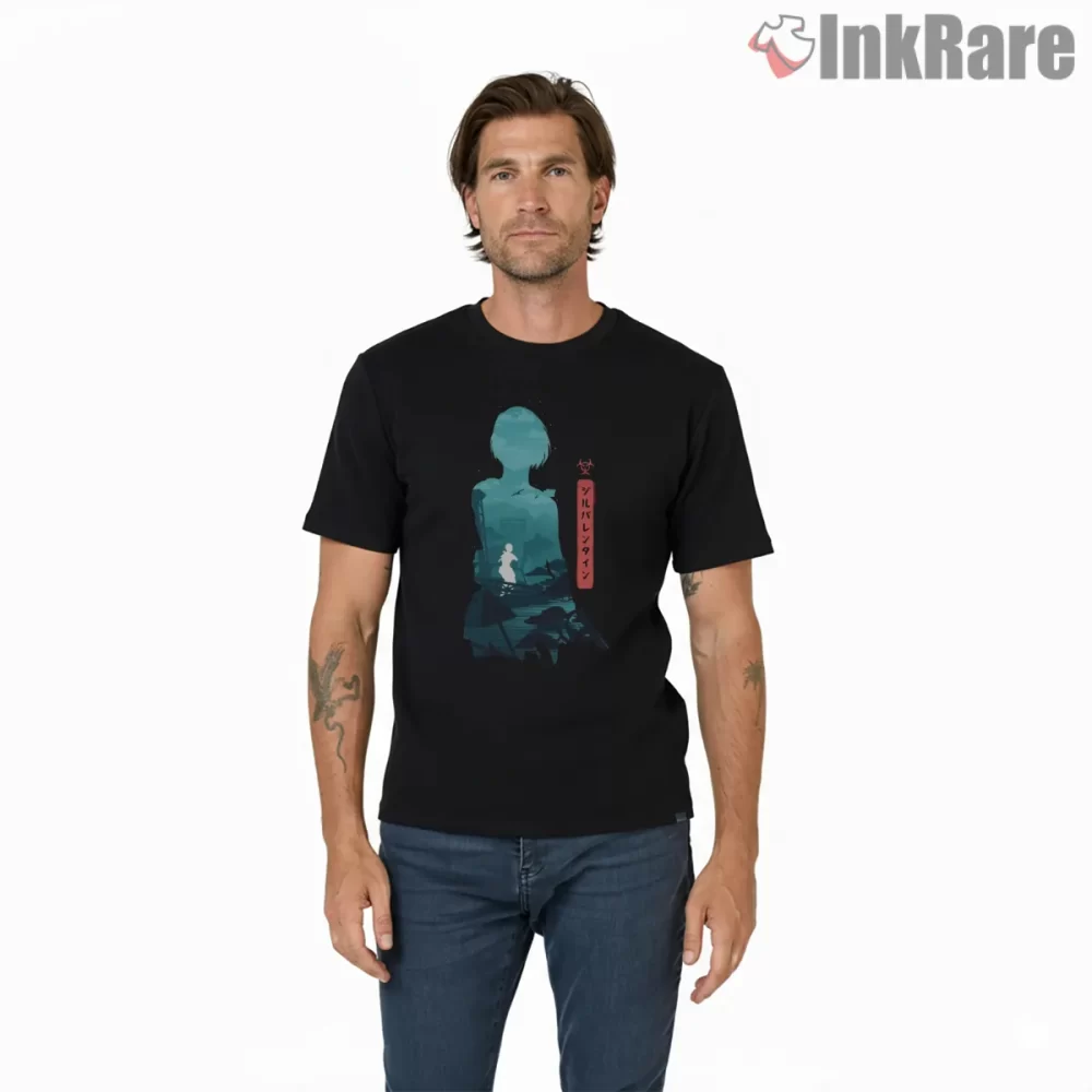 Resident Evil Jill Valentine Survivor Silhouette Shirt on black short sleeve shirt for men graphic tee