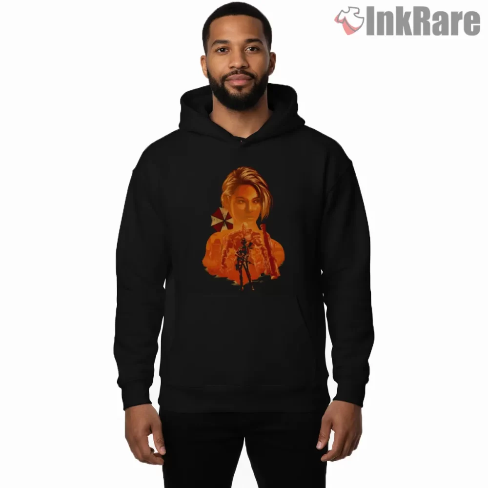 Resident Evil Jill Valentine Versus Nemesis Inferno Shirt on black hoodie for men graphic tee