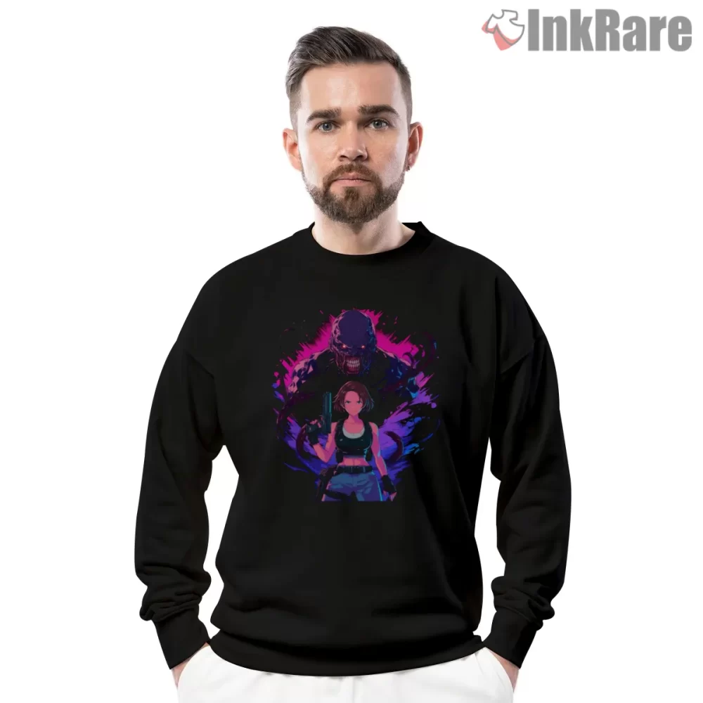 Resident Evil Jill Versus Nemesis Neon Horror Shirt on graphic shirt for men graphic tee