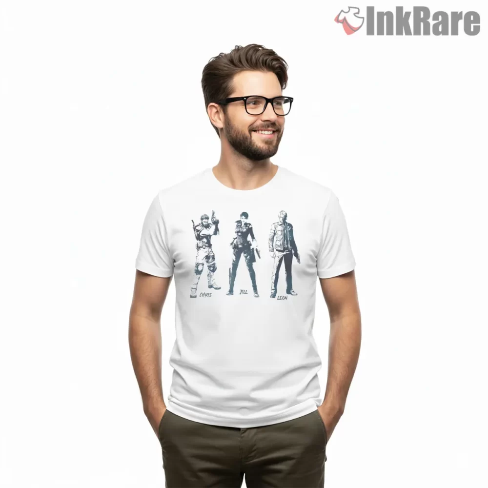 Resident Evil Legends Survivor Trio Shirt on white short sleeve shirt for men graphic tee
