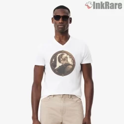 Resident Evil Leon Kennedy Medallion Portrait Shirt on white v-neck shirt for men graphic tee