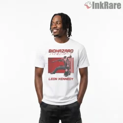 Resident Evil Leon Kennedy Retro Classic Shirt on white short sleeve shirt for men graphic tee