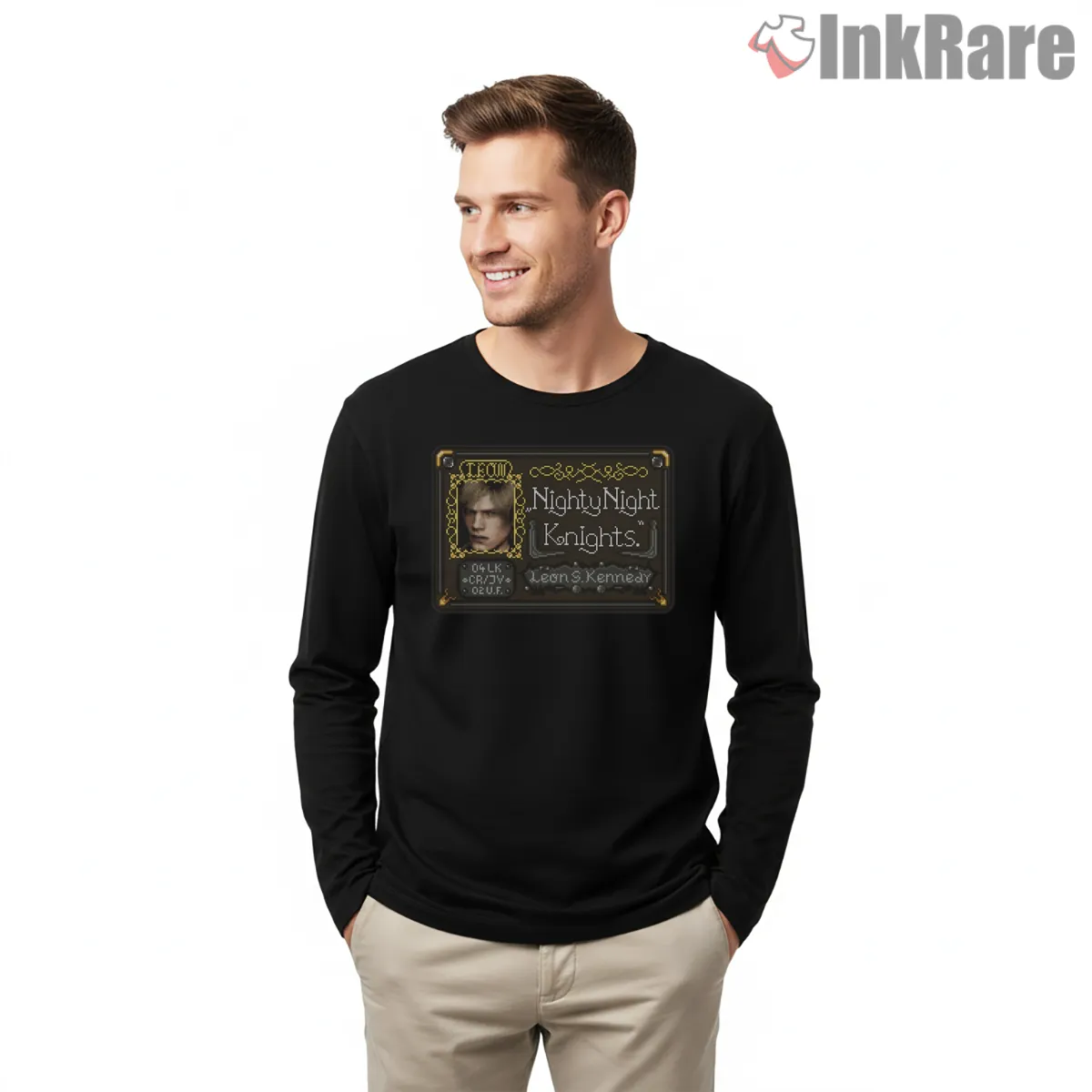 Resident Evil Leon Kennedy Retro Pixel Portrait Shirt on black long sleeve shirt for men graphic tee