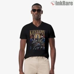 Resident Evil Leon S Kennedy Action Ensemble Shirt on black v-neck shirt for men graphic tee