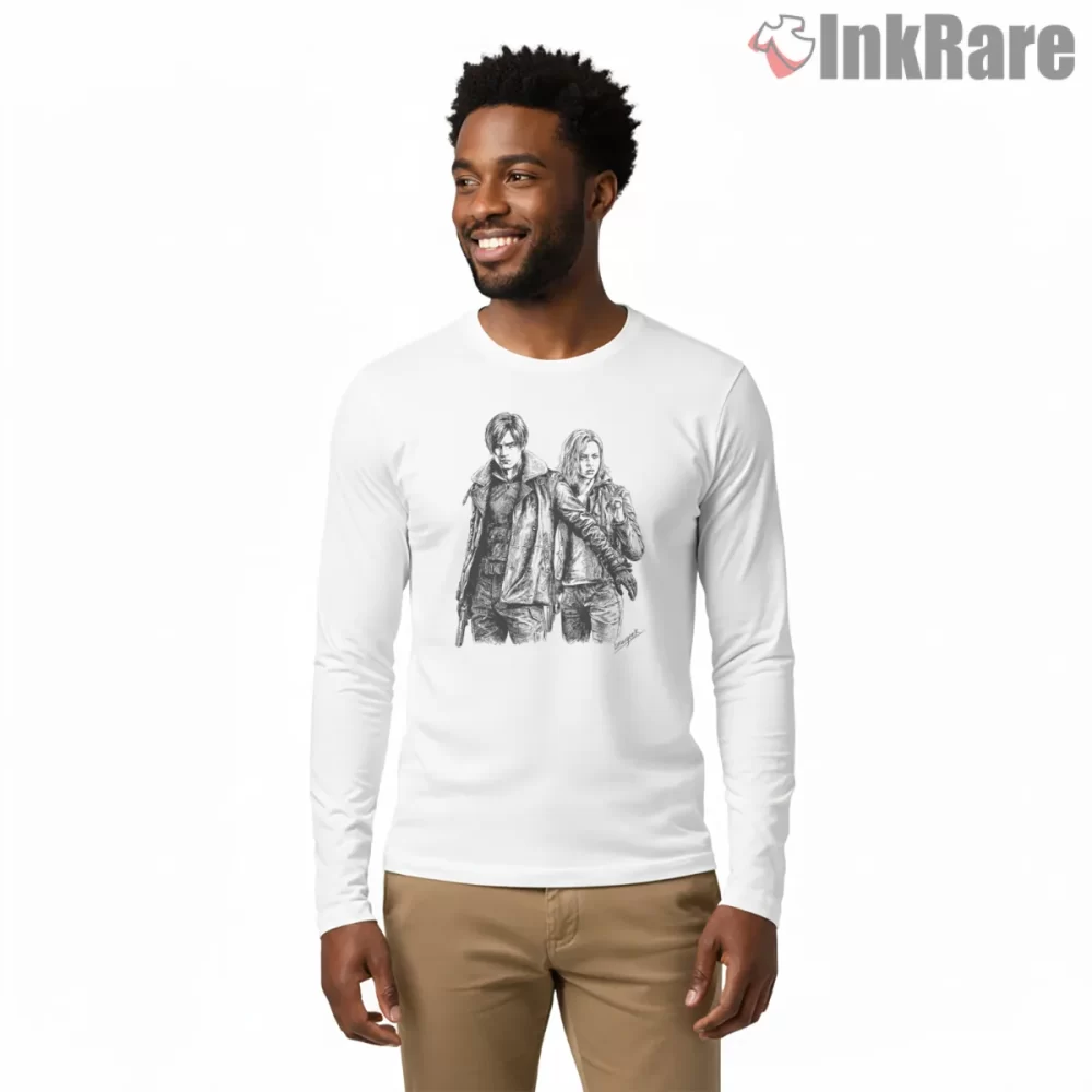Resident Evil Leon Scott Kennedy And Grace Ashcroft Concept Shirt on white long sleeve shirt for men graphic tee