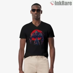 Resident Evil Monster Confrontation Horror Shirt on black v-neck shirt for men graphic tee