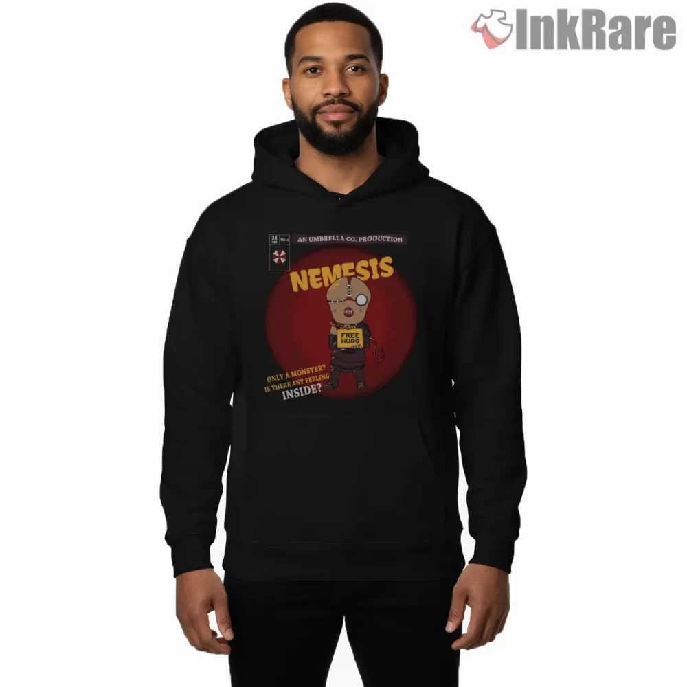 Resident Evil Nemesis Dark Humor Monster Shirt on black hoodie for men graphic tee
