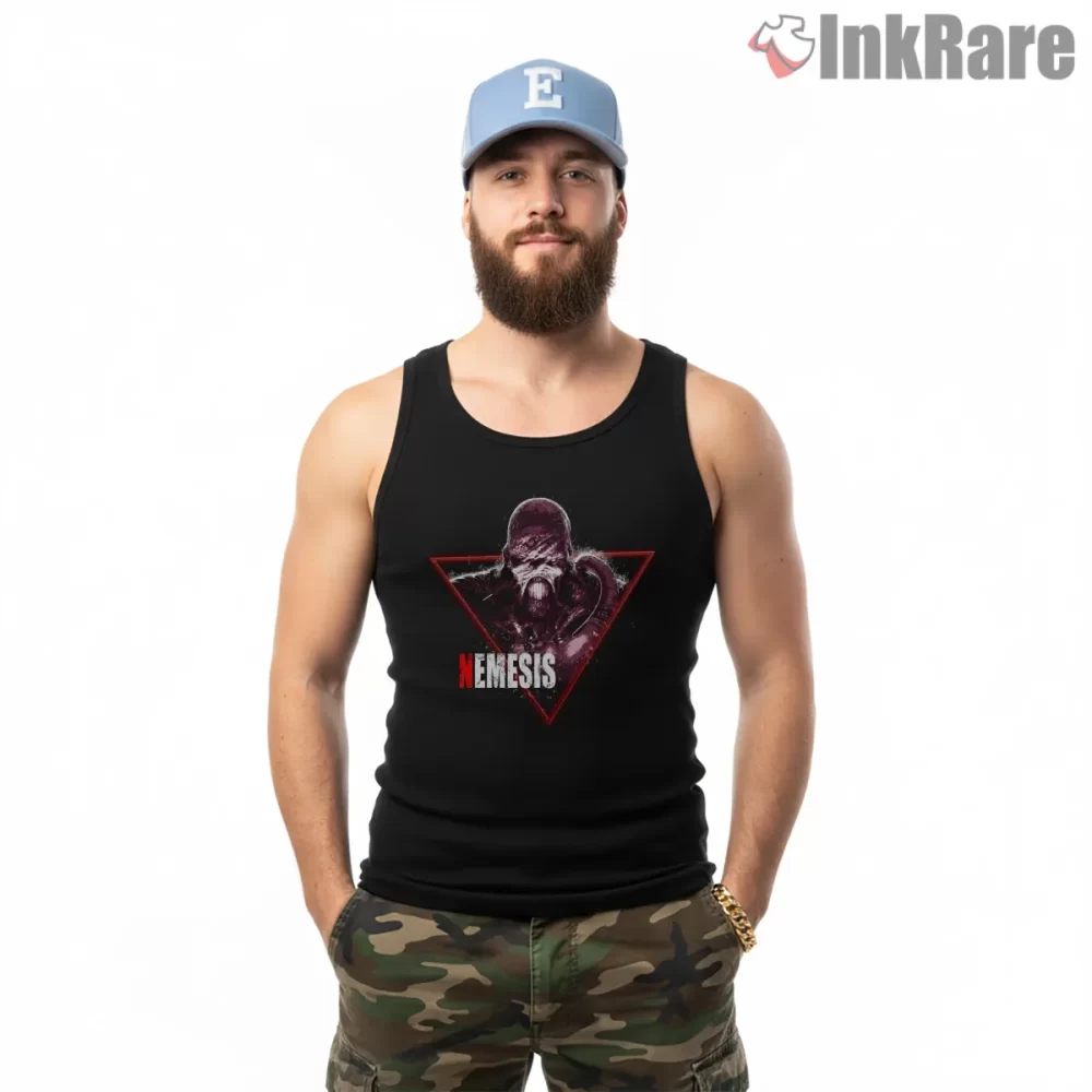 Resident Evil Nemesis Triangle Emblem Horror Shirt on black tank top for men graphic tee