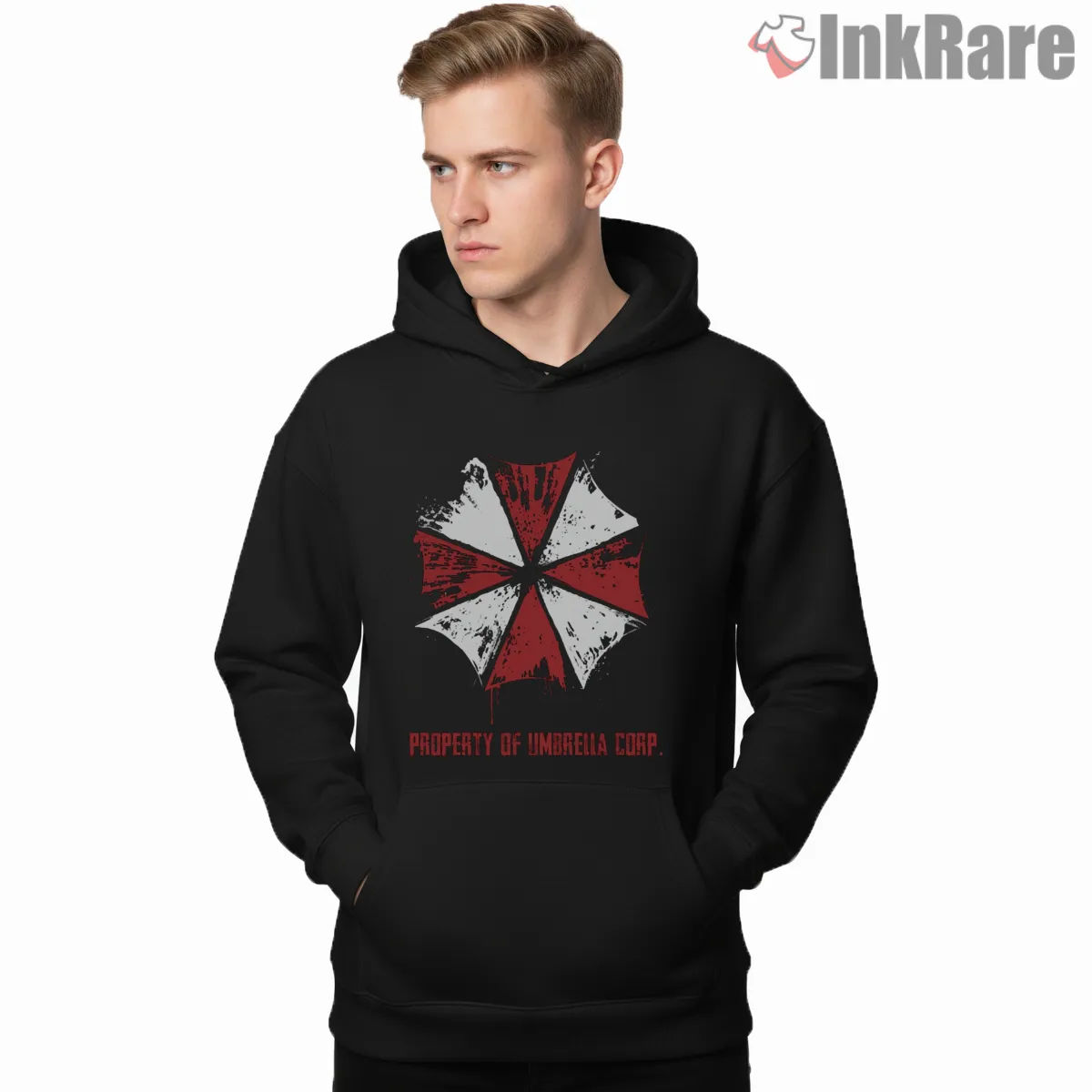 Resident Evil Property Of Umbrella Corporation Mark Shirt on black hoodie for men graphic tee