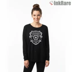 Resident Evil Raccoon Police Department Officer Badge Shirt on black long sleeve shirt for women graphic tee