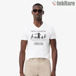 Resident Evil Social Distancing Umbrella Parody Shirt on white v-neck shirt for men graphic tee