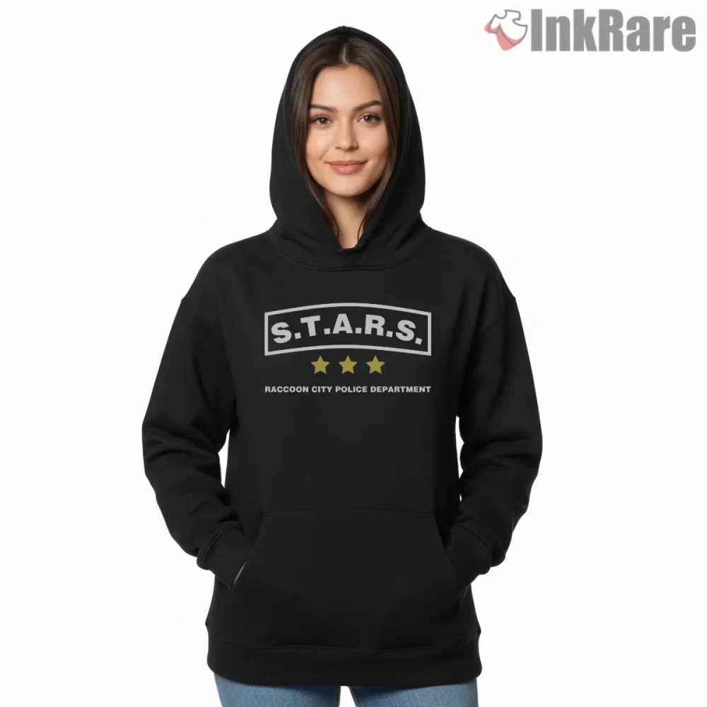 Resident Evil Stars Casual Police Department Shirt on black hoodie for women graphic tee