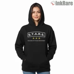 Resident Evil Stars Casual Police Department Shirt on black hoodie for women graphic tee