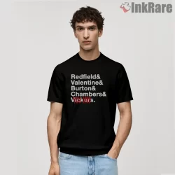 Resident Evil Stars Survivors Tribute Typography Shirt on black short sleeve shirt for men graphic tee