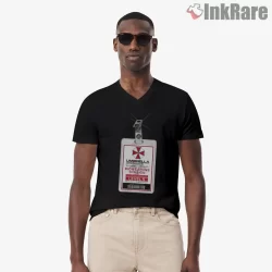 Resident Evil Umbrella Corporation Id Access Pass Shirt on black v-neck shirt for men graphic tee
