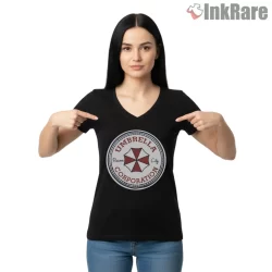 Resident Evil Umbrella Raccoon City All Star Shirt on black v-neck shirt for women graphic tee