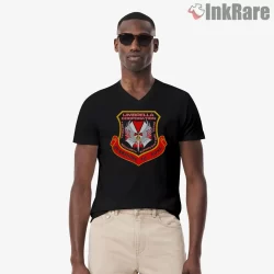 Resident Evil Umbrella Tactical Security Crest Shirt on black v-neck shirt for men graphic tee