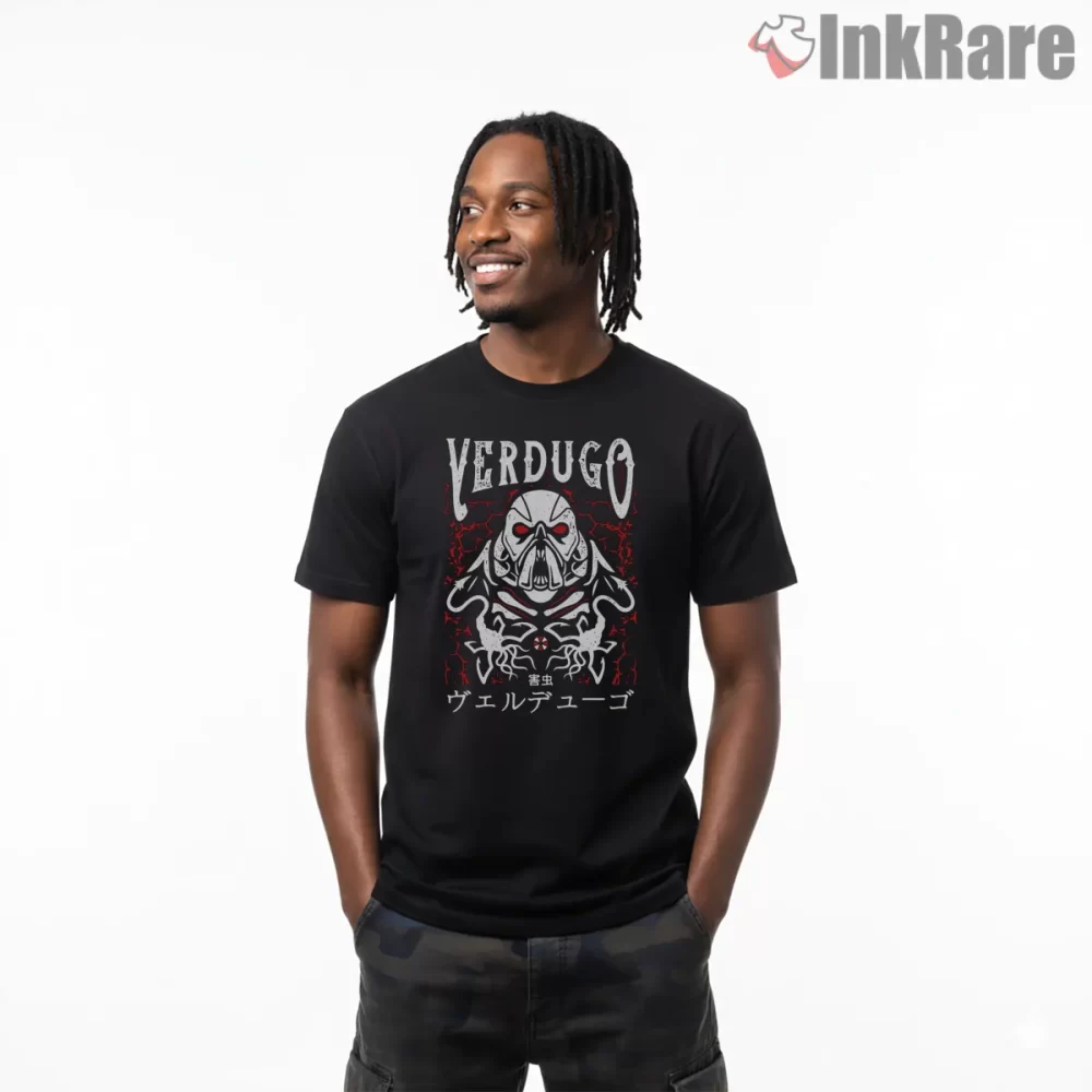 Resident Evil Verdugo Las Plagas Horror Icon Shirt on black short sleeve shirt for men graphic tee