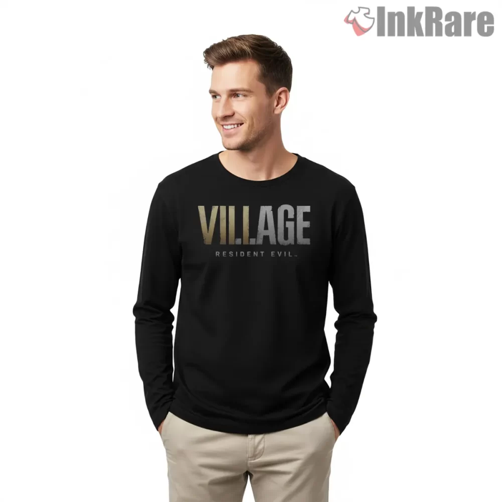Resident Evil Village Minimal Logo Symbol Shirt on black long sleeve shirt for men graphic tee
