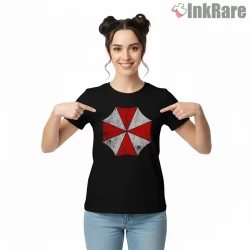 Resident Evil Vintage Umbrella Distressed Logo Shirt on black short sleeve shirt for women graphic tee