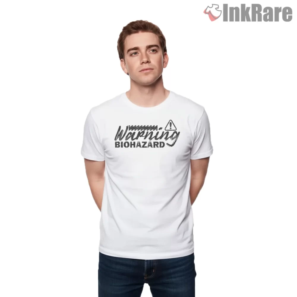 Resident Evil Warning Biohazard Signal Shirt on white short sleeve shirt for men graphic tee