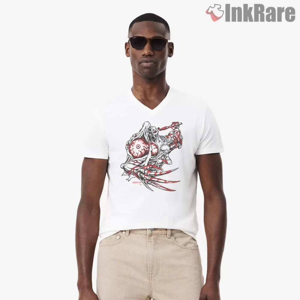Resident Evil William Birkin Mutation Horror Shirt on white v-neck shirt for men graphic tee