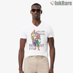 Resident Evil William Birkin Pop Mutation Art Shirt on white v-neck shirt for men graphic tee