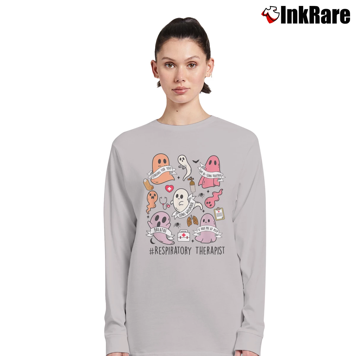Women’s Respiratory Therapist Ghost RT Halloween Long-Sleeve Top in sport grey | Sleek, Versatile, All-Season