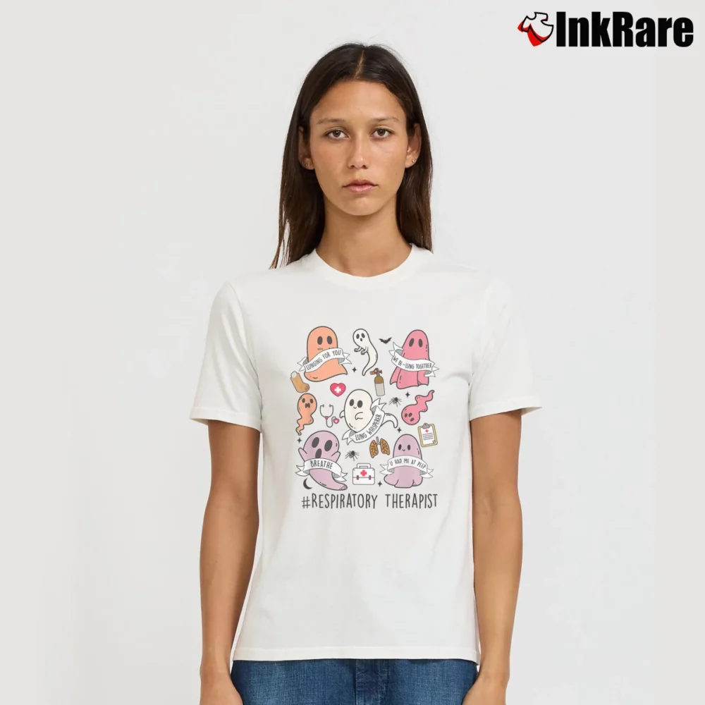 Women’s Respiratory Therapist Ghost RT Halloween T-Shirt in white | Soft, Flattering Fit