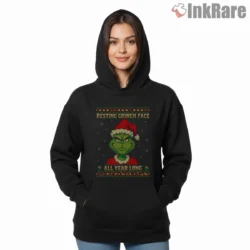 Resting Grinch Face All Year Knit Style Christmas Shirt on black hoodie for women graphic tee