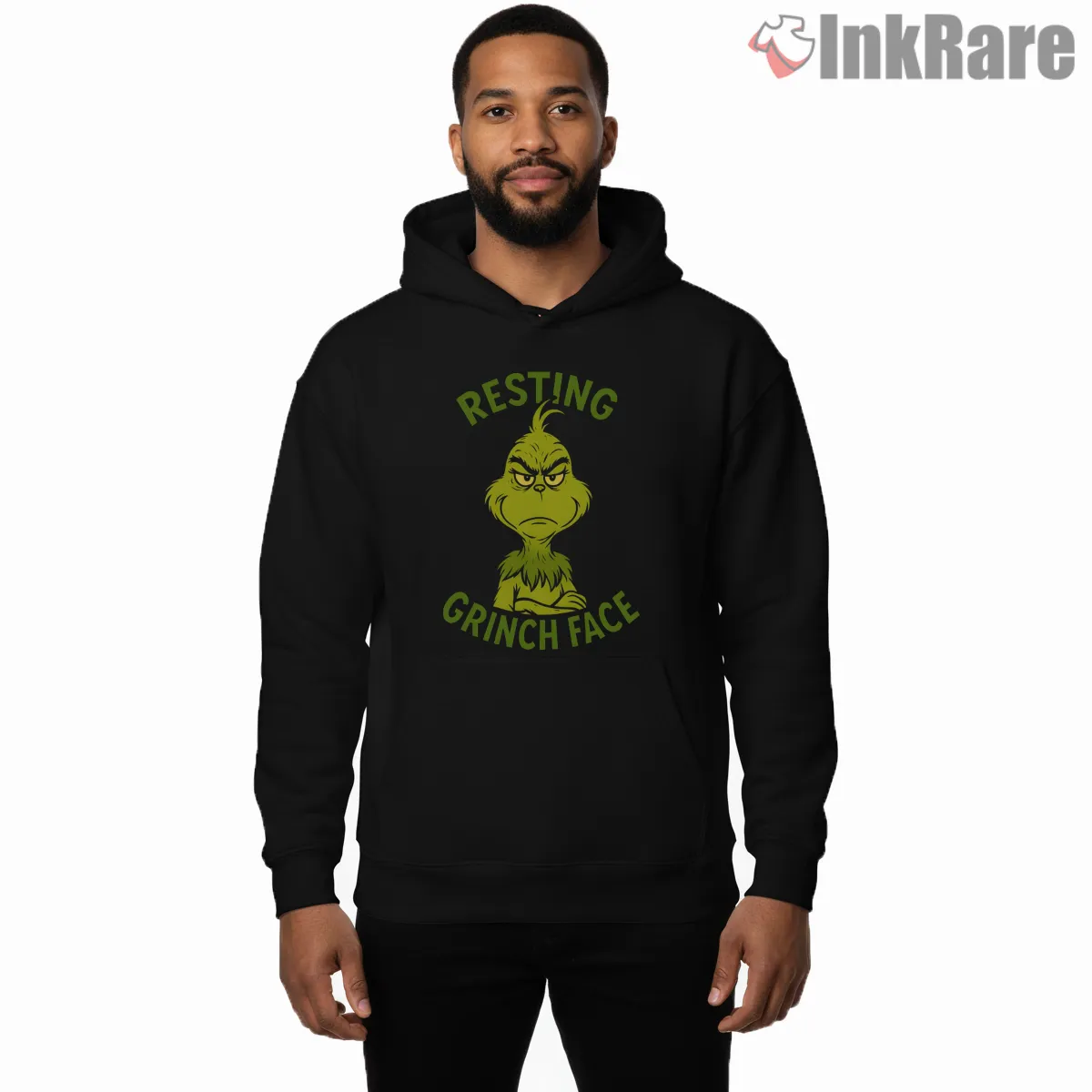 Resting Grinch Face Classic Meme Shirt on black hoodie for men graphic tee