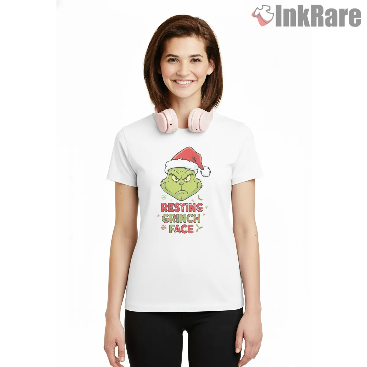 Resting Grinch Face Funny Christmas Mood Short Sleeve White Resting Grinch Face Funny Christmas Mood Shirt on white short sleeve shirt for women graphic tee