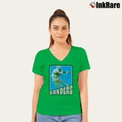 Women’s Retro Barry Sanders Football Trading Card V-Neck Tee in irish green | Chic Neckline, Soft Texture