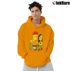 Men’s Retro Bart Simpson Skateboard with Pin - Up Girl Vintage Graphic Funny Pullover Hoodie in orange | Cozy, Durable, Modern Fit