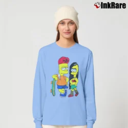 Women’s Retro Bart Simpson Skateboard with Pin - Up Girl Vintage Graphic Funny Long-Sleeve Top in light blue | Sleek, Versatile, All-Season
