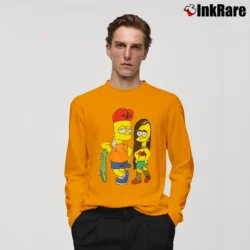 Men’s Retro Bart Simpson Skateboard with Pin - Up Girl Vintage Graphic Funny Long-Sleeve Shirt in orange | Sleek, Lightweight, Year-Round Wear