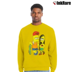 Men’s Retro Bart Simpson Skateboard with Pin - Up Girl Vintage Graphic Funny Crewneck Sweatshirt in yellow | Cozy Fabric, Clean Style