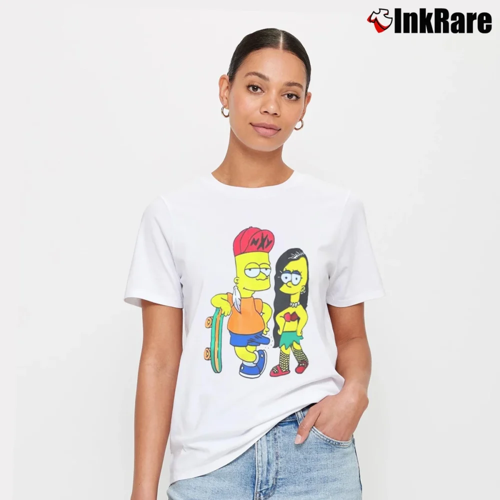Women’s Retro Bart Simpson Skateboard with Pin - Up Girl Vintage Graphic Funny Signature T-Shirt in white | Soft, Flattering Fit