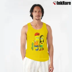 Men’s Retro Bart Simpson Skateboard with Pin - Up Girl Vintage Graphic Funny Tank Top in yellow | Breathable, Active-Friendly Design