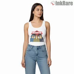Retro Beastie Boys Cartoon Parka Portrait Shirt on white tank top for women graphic tee