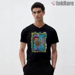 Retro Betty Boop Cocktail Lounge Art Shirt on black v-neck shirt for men graphic tee