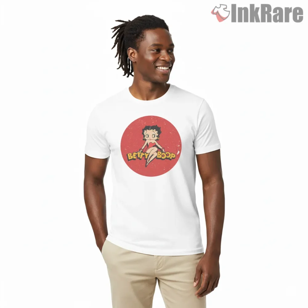 Retro Betty Boop Red Circle Classic Character Shirt on white short sleeve shirt for men graphic tee
