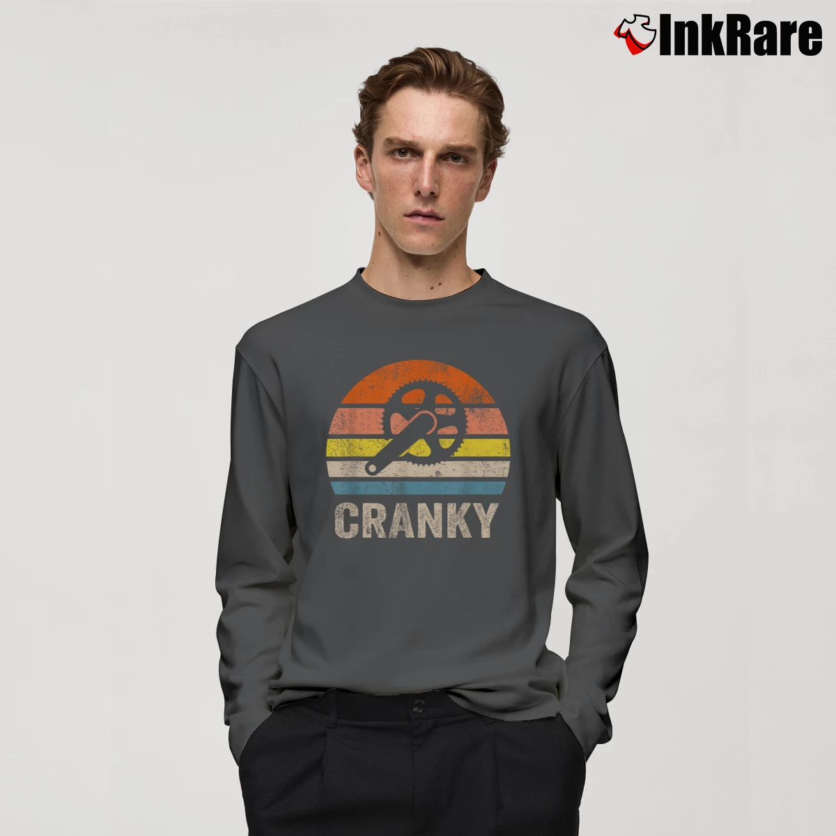 Men’s Retro Bicycle Lovers Cranky Bike Long-Sleeve Shirt in charcoal | Sleek, Lightweight, Year-Round Wear