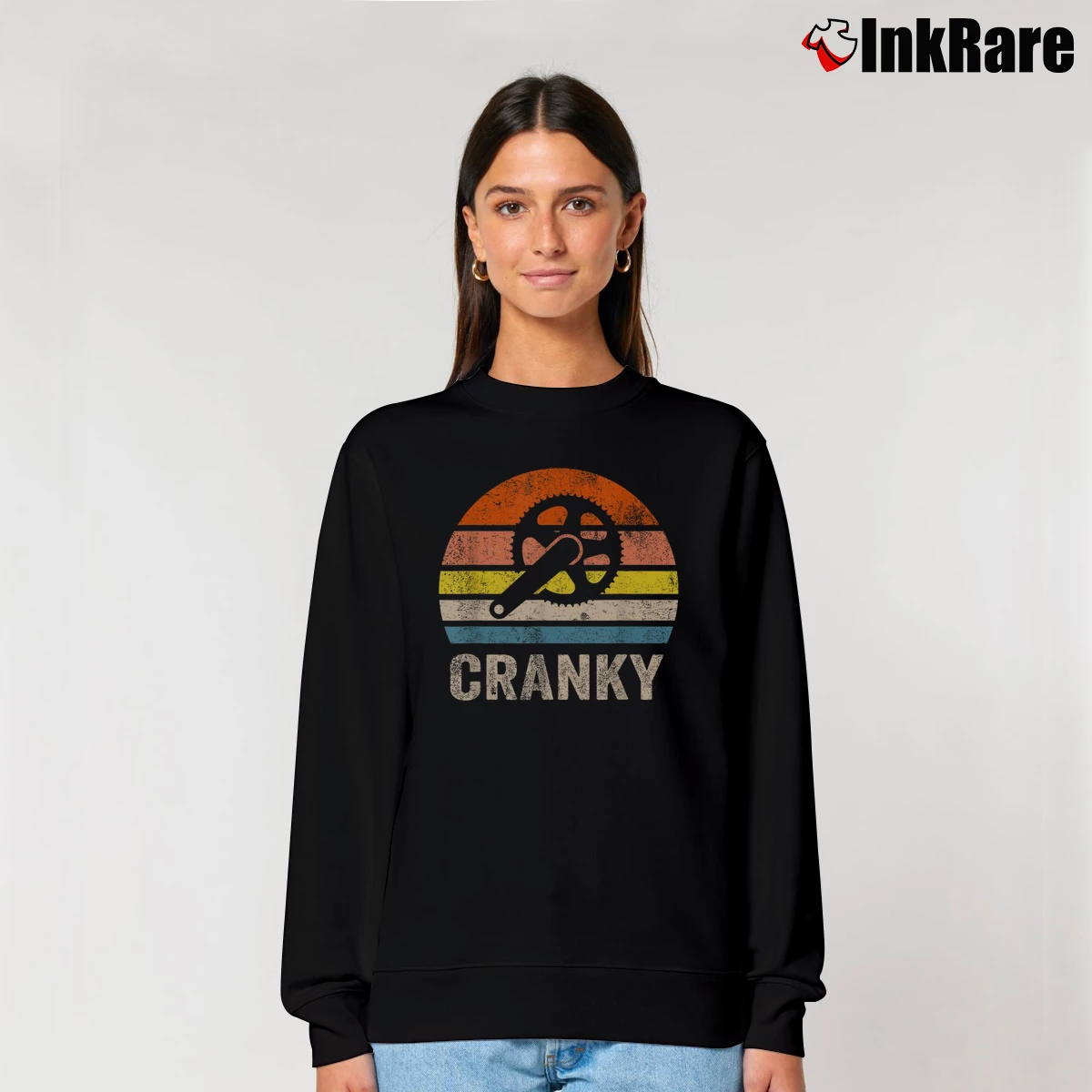 Women’s Retro Bicycle Lovers Cranky Bike Relaxed Sweatshirt in black | Soft, Laid-Back Vibe