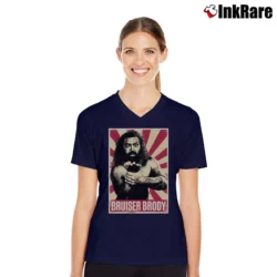 Women’s Retro Bruiser Brody WWE for Wrestling Fans V-Neck Tee in navy | Chic Neckline, Soft Texture