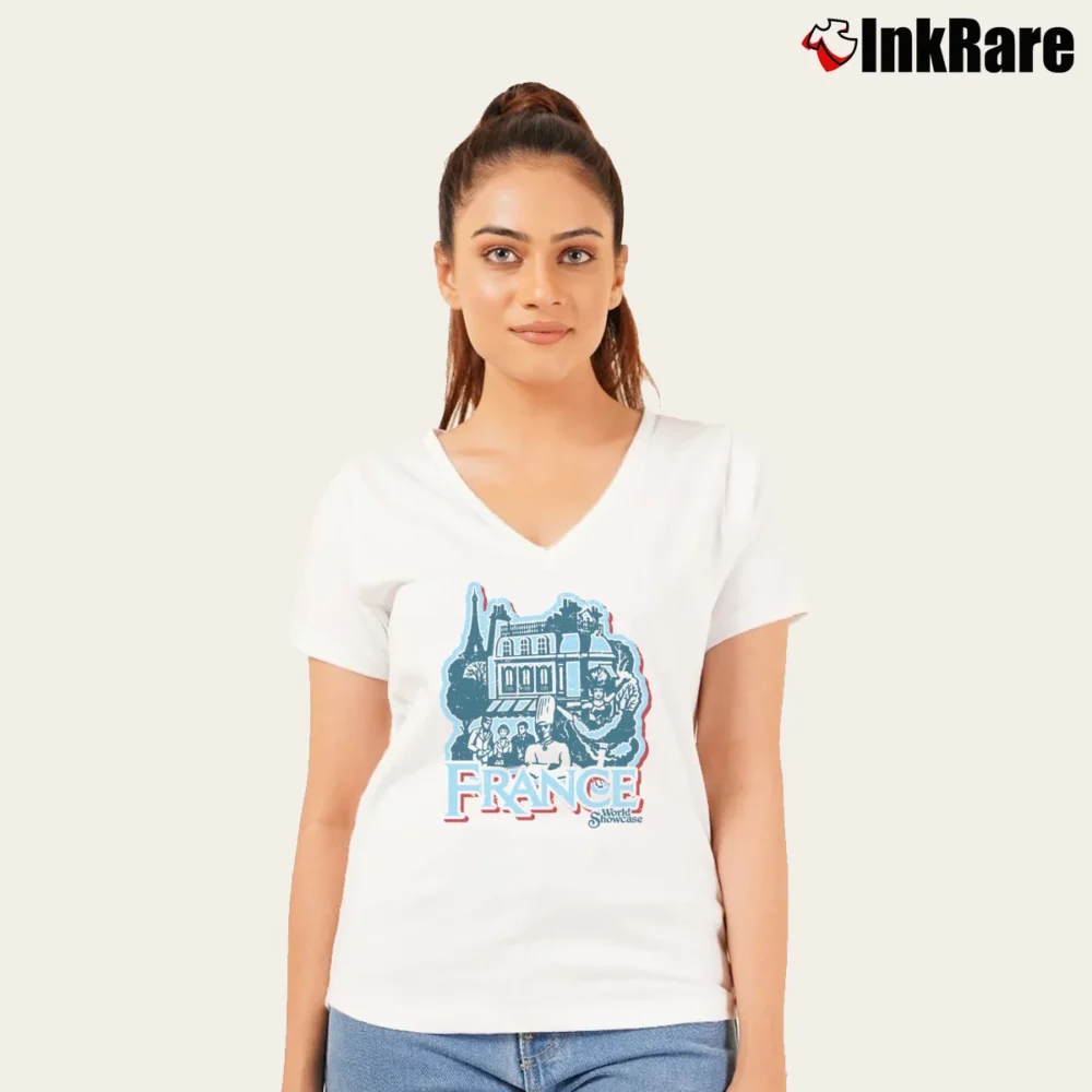 Women’s Retro Epcot Center France Walt Disney World V-Neck Tee in white | Chic Neckline, Soft Texture
