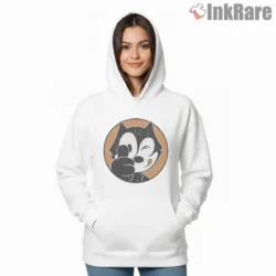 Retro Felix Close Up Wink Shirt on white hoodie for women graphic tee