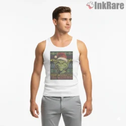 Retro Grinch Ugly Sweater Anti Christmas Shirt on white tank top for men graphic tee